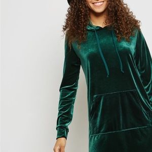 NWT Forever21 Green stretch velvet hooded dress